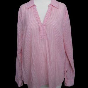 Gap Rollup Long Sleeve V-neck Pink Striped Lightweight Blouse Size Medium